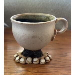 Vintage Handmade Signed Studio Art Pottery Anthropomorphic Feet Toe Mug